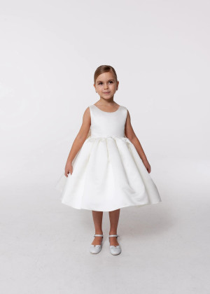 Ivory Satin V Back Flower Girl Dress Christening Dress